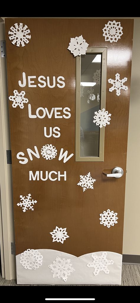 Christmas Christian Door Decorations Classroom, Unique Classroom Door Ideas, Jesus Door Decorations Classroom, Catholic Schools Week Door Ideas, God Made Me Unique, Winter Classroom Door Ideas, Winter Doors, January Door Decorations, Christian Classroom Decor