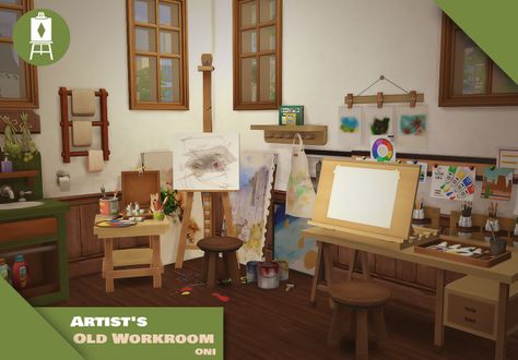 Artist's Old Workroom | ONI on Patreon The Sims 4 Packs, Sims 4 Mm Cc, Sims 4 House Design, Casas The Sims 4, Sims Building, Sims House Design, Sims 4 Characters, Sims 4 Mm, Art Stand