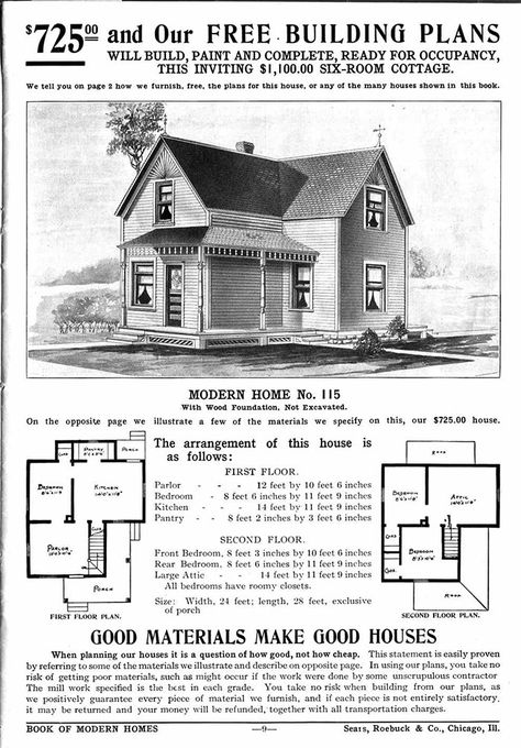 People Used To Order Sears ‘Home Kits’ From A Catalog In The Early 1900s And Some Are Still Standing Today | Bored Panda Sears House Plans Kit Homes, 1890 House Plans, Sears Home Plans, Sears Craftsman Houses, 1910s House Interior, Vintage House Plans 1920s, 1920s Houses, 1910 Kitchen, Sears House Plans