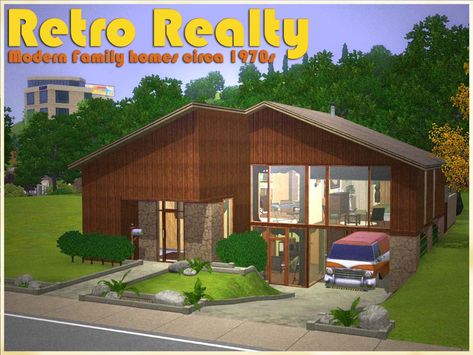 Sims 3 Houses, Long Planter, Modern Family Home, Farmhouse Bedrooms, Wooden Panelling, Sims 3 Mods, 70s House, Swimming Pool Hot Tub, Ts3 Cc