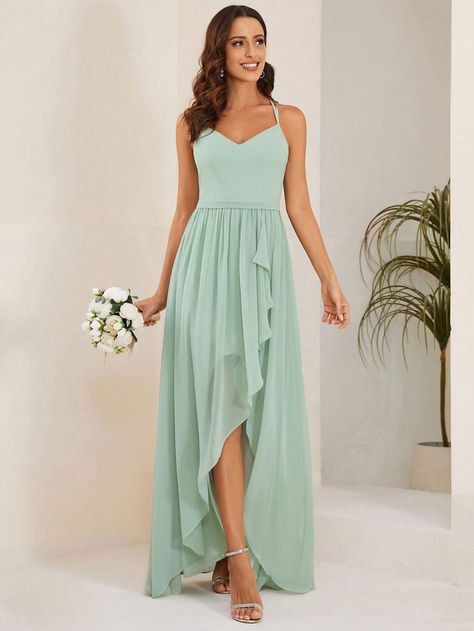 EVER-PRETTY Wrap Hem Chiffon Bridesmaid DressI discovered amazing products on SHEIN.com, come check them out! Wedding Bustle, Wedding Cutlery, Summer Bridesmaids, Sweet Sixteen Dresses, Summer Bridesmaid Dresses, Plus Size Bridesmaid, Green Bridesmaid, Ever Pretty, Green Bridesmaid Dresses