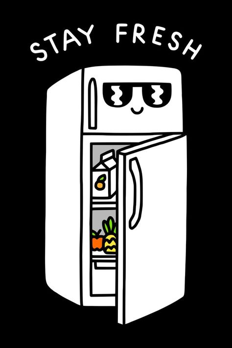 Refrigerator Illustration, Tshirt Sticker, Art Tshirt, Shirt Illustration, Sticker Cute, Stay Fresh, Illustration Drawing, Good Advice, Doodle Art