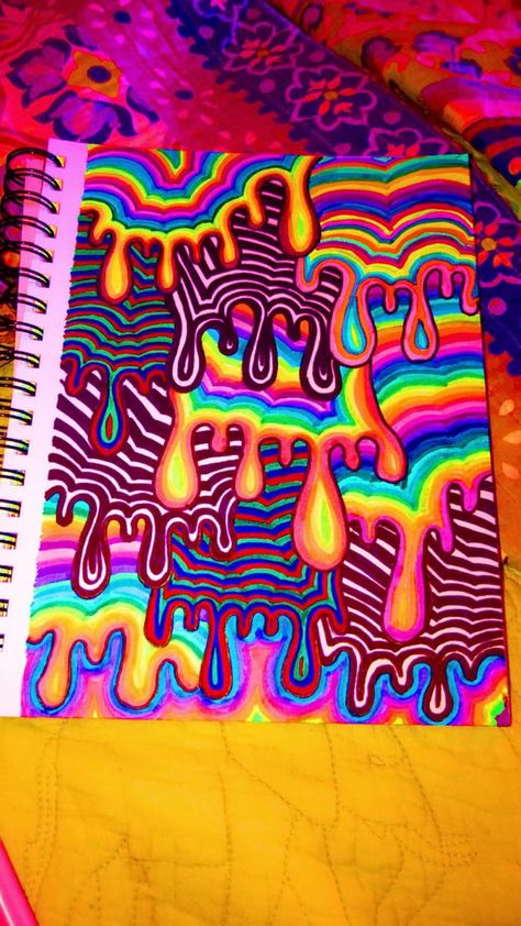 Drips Drawings, Neon Doodles, Trippy Drawing Ideas Easy, Repetition Art, Trippy Patterns, Trippy Drawings, Trippy Designs, Acrylic Art Projects, Trippy Painting