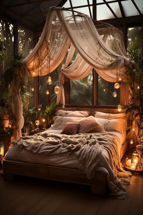 Dream Bedrooms For Couples, Cottagecore Canopy Bed, Rustic Cozy Room Ideas Aesthetic, Room Makeover Small Bedroom, Comfy Beds Aesthetic, Fairy Tale Bedroom Adult, Romantic Aesthetic Bedroom, Dark Whimsical Bedroom, Dreamy Bedrooms Romantic