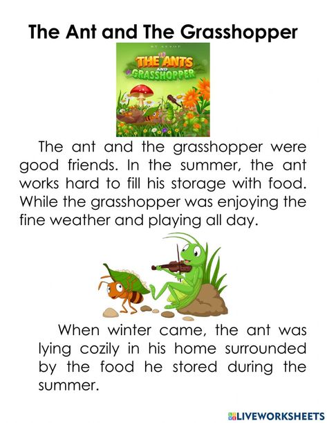 Horse Facts For Kids, The Ant And The Grasshopper, English Story Books, Stories With Moral Lessons, Seasons Worksheets, Simple Poems, Very Short Stories, Short Moral Stories, English Stories For Kids