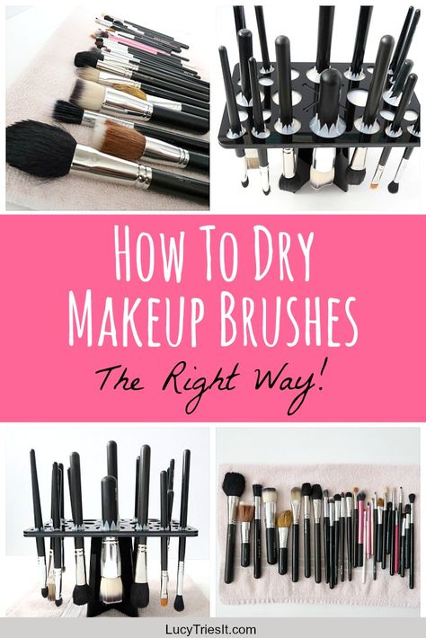 Have you ever wondered how to dry makeup brushes?  If you don't dry your makeup brushes properly, you can really damage them.  Brush heads can become misshapen, they can start shedding, and eventually your brushes can even fall apart!  Click to learn how to dry makeup brushes the right way and extend the life of your brushes! #makeupbrushes #makeup #makeupartist #makeupblogger Wall Drawers, High End Makeup Brands, Italian Beauty Secrets, Makeup At Home, Under Eye Makeup, Kawaii Nail Art, Foundation Brushes, Oily Skin Acne, Makeup Brushes Guide