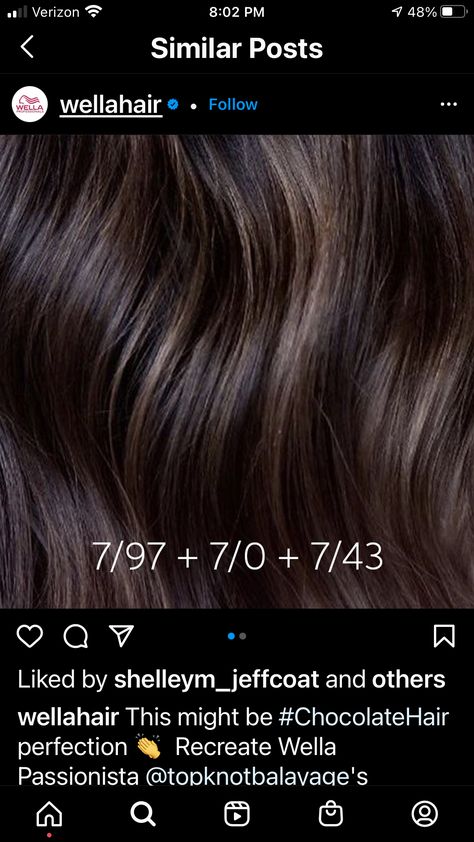 Wella Brown Hair Color Formulas, Chocolate Hair Formula, Wella Color Touch Formulas Brown, Wella Color Formulas Brown, Mocha Brown Hair Formula, Ash Brown Formula, Nina Dobrev Hair Color, Chocolate Brown Hair Formula Wella, Chocolate Brown Hair Formula