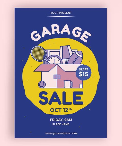 Garage Sale Poster Design Template AI. A4 Size 8.27×11.69 inch + bleed. Vintage Sale Poster, Yard Sale Poster, Yard Sale Flyer, Garage Sale Flyer, Sale Poster Design, Menu Flyer, Poster Girl, Ad Hoc, Sale Flyer