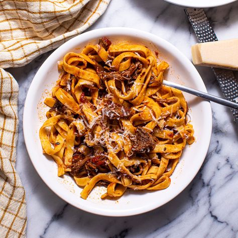 Braised Short Rib Tagliatelle Pasta Recipe | Sur La Table Tagliatelle Pasta, Rib Meat, Short Rib, Braised Short Ribs, Beef Short Ribs, Chef Recipes, Short Ribs, Pasta Recipe, Dinner Time