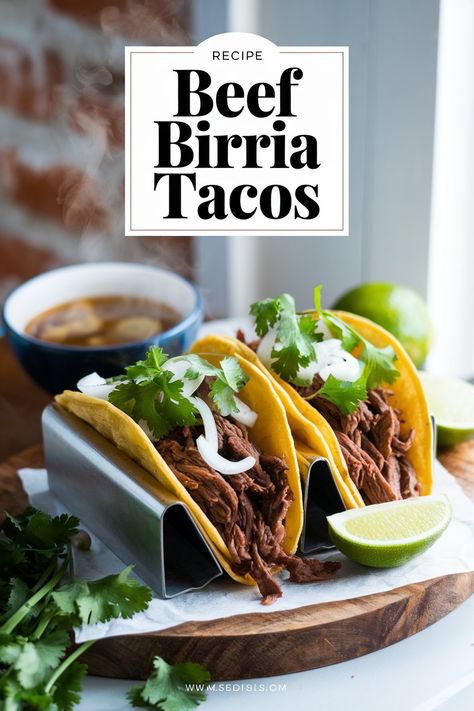 Say goodbye to takeout and hello to homemade! These Beef Birria Tacos are rich, savory, and incredibly satisfying. With step-by-step instructions, you can make this restaurant-quality dish in your kitchen. Pin this recipe to make your taco nights legendary! Smoked Birria Tacos, Brisket Birria Tacos, Birria Tacos Instant Pot, Brisket Birria, Smoked Birria, Beef Birria Tacos, Quesadilla Cheese, Queso Quesadilla, Beef Birria