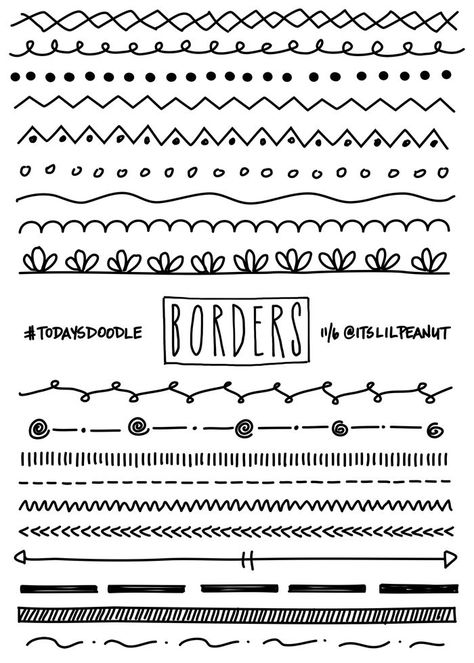 Borders Bullet Journal, Hand Drawn Borders, Drawn Borders, Planner Doodles, Doodle Borders, Arte Doodle, Bullet Journal 2019, Simple Planner, Drawing Black