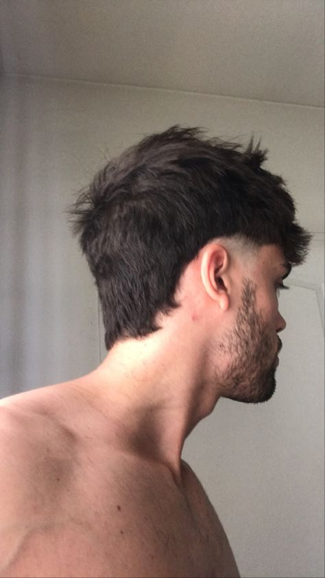 haircut High Taper Fade Mullet, Short Mulette Haircut Man, Men’s Semi Mullet Haircut, Haircut For Silky Hair Men, Morden Mullet Men, Semi Mullet Hair Men, Morden Mullet Men Fade, Low Mullet Fade, Soft Mullet Haircut Men