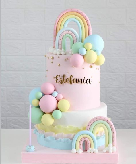 Basic Cake Designs, Gem Cake, Cake Sizes And Servings, Pastel Rainbow Cake, Sweet Birthday Cake, 1st Bday Cake, Sparkle Cake, Barbie Birthday Cake, Rainbow First Birthday