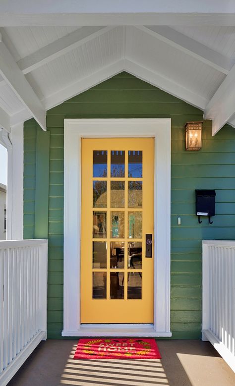 Embrace Sunshine Vibes with a Vibrant Yellow Front Door Paint A Door, Yellow Front Door, Simple Coat, Yellow Front Doors, Sunshine Vibes, Purple House, Red Front Door, Yellow Doors, Arched Doors