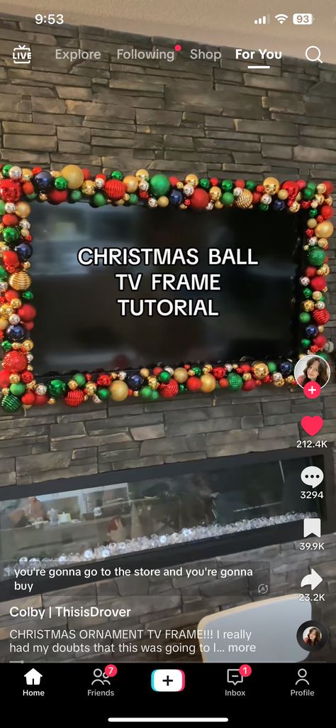 Christmas Ball Tv Frame, Christmas Tv Frame Diy, Christmas Ball Display Ideas, Movie Theme Decorations, Holiday 2024, Tv Frame, Diy Tv, Christmas Things, Tv Decor