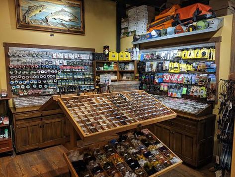 Tackle Shop Ideas, Bait And Tackle Shop Ideas, Fishing Tackle Room, Fishing Man Cave, Fly Fishing Bag, Fishing Organization, Bait Shop, Fish Store, Fly Tying Desk