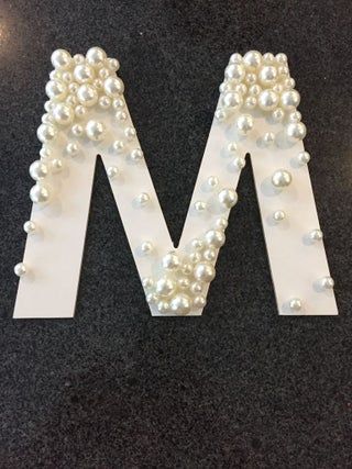 Pearl Decorated Letter: 6 Steps (with Pictures) Wooden Letter Decoration Ideas, Letter Decoration Ideas, Wooden Letters Diy, Sorority Paintings, Wood Letters Decorated, Pearl Bridal Shower, Decorated Letters, Pearl Anniversary, Letter Crafts