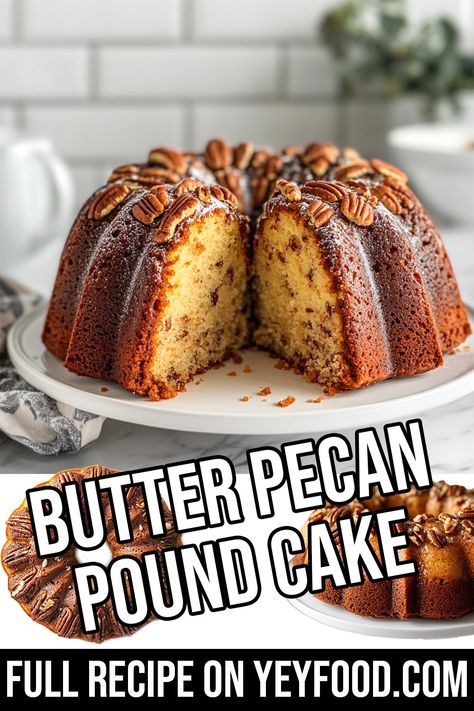 Butter Pecan Pound Cake Baking Pound Cake, Peanut Butter Pound Cake Easy, Honey Butter Sweet Alabama Pecan Bread, Moist Pound Cake Recipes From Scratch, Raisin Pound Cake Recipe, Butter Pecan Bundt Cake, Pork Cake, Butter Pecan Pound Cake Recipe, Butter Pecan Pound Cake