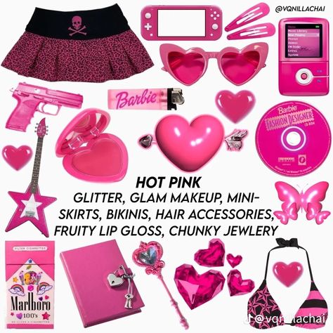 Hot Pink Moodboard, Hot Pink Aesthetic Outfits, Hot Pink Mcbling, Pink Aesthetic Outfits, Werewolf Oc, Barbie Fashion Designer, Bling Outfits, Hot Pink Aesthetic, Pink Mcbling