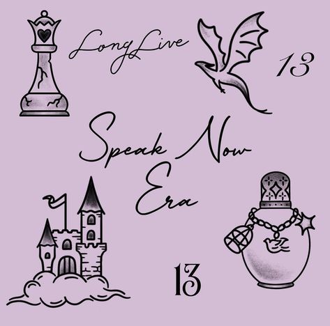 Taylor Swift Symbols Speak Now, Speak Now Drawing Ideas, Taylor Swift Fearless Symbols, Taylor Swift Symbols For Each Era, Speak Now Doodles, Speak Now Symbols, Taylor Swift Speak Now Tattoo, Eras Tattoo, Speak Now Tattoo