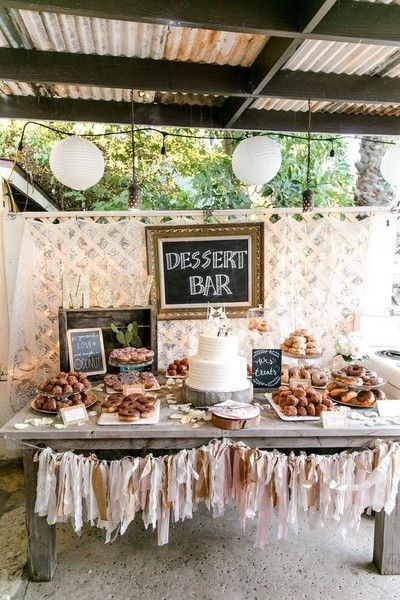 Dessert Display Wedding, California Ranch Wedding, Reception Backdrop, Dessert Bar Wedding, California Ranch, Donut Bar, Wedding Reception Backdrop, Water Wedding, Wedding Dessert Table