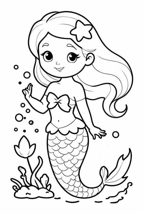 Mermaid Drawing For Kids, Mermaid Drawing Ideas, Free Mermaid Coloring Pages, Drawing Mermaid, Creative Logo Design Art, Mermaid Drawing, Flower Coloring Sheets, Drawing Ideas For Kids, Ocean Coloring Pages