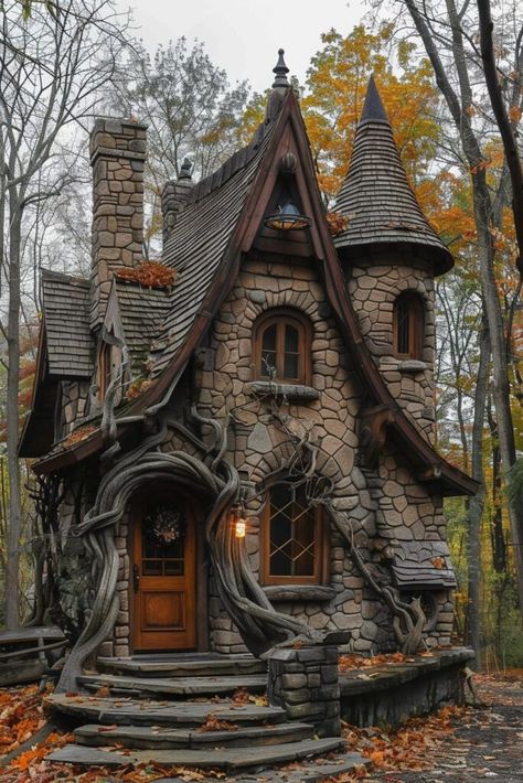 Magical Cottage In The Woods, Witchy House Exterior, Witch House Exterior, Witch House Aesthetic, Witchy Houses, Hobbit Decor, Mystical House, Whimsical Homes, Gothic Houses