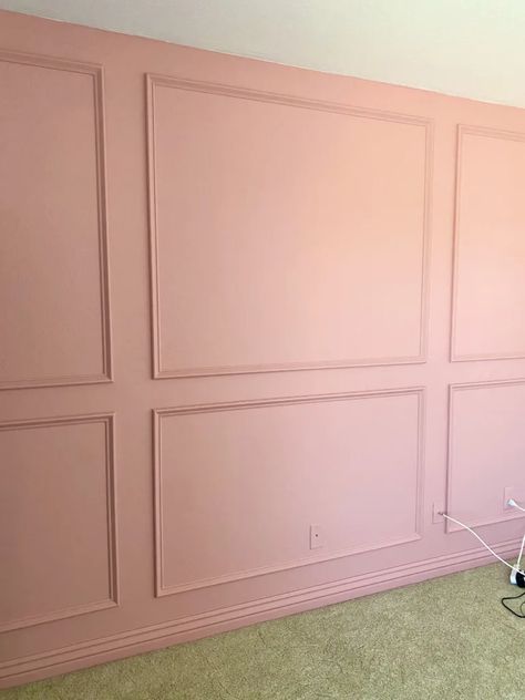 % How To Create an Easy Box Moulding Feature Wall | Designing Parkside Nursery With Pink Accent Wall, Pink Nursery Accent Wall, Accent Wall Girls Bedroom, Pink Accent Wall Bedroom, Girls Bedroom Accent Wall, Accent Wall Nursery, Pink Accent Wall, Brownstone Townhouse, Wall Designing