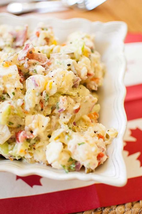 Celebrate Canada Day with this creamy, crowd-pleasing recipe for Great Canadian Potato Salad. #whatscooking | livinglou.com Cold Slaw, French Canadian Recipes, Canada Recipes, Canadian Dishes, Potatoes Salad, Canada Day Party, Potato Salad Dressing, Potato Salad Recipe Easy, Canadian Cuisine