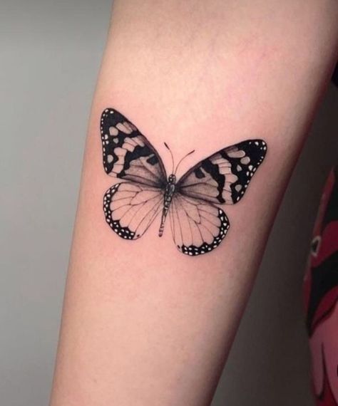 Black And White Butterfly Tattoo, White Butterfly Tattoo, Butterfly Wing Tattoo, Black Butterfly Tattoo, Colour Tattoo For Women, Unique Butterfly Tattoos, Wildflower Tattoo, Tasteful Tattoos, Sweet Tattoos