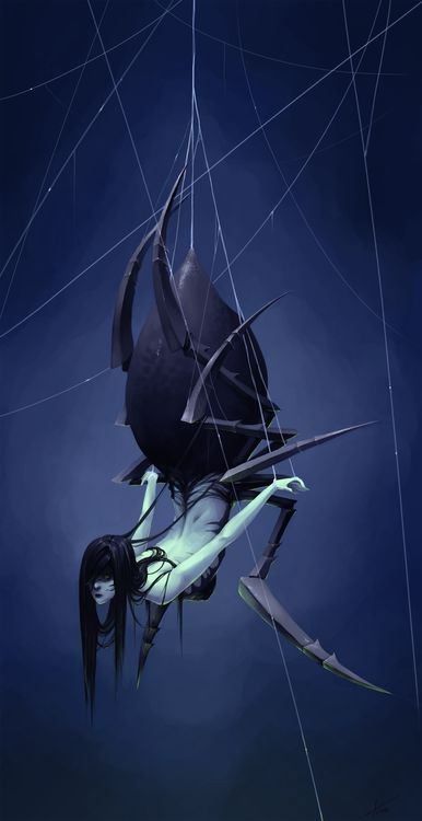 Heroic Fantasy, Spider Girl, 다크 판타지, Fantasy Monster, Long Black Hair, Arte Fantasy, 판타지 아�트, Creature Concept, Monster Art