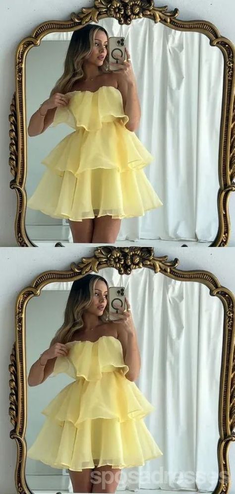 Homecoming Dresses Yellow, Yellow Homecoming Dresses, Short Yellow Dress, Cute Formal Dresses, Homecoming Formal Dresses, Cute Homecoming Dresses, Cute Prom Dresses, Formal Dresses Short, Pretty Prom Dresses