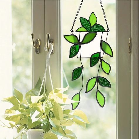 1pc Monstera Leaf Fake Plant Decor Artificial Green Plant Suncatcher For Window Handcrafted Acrylic Stained Glass Window Hanging Plant Monstera Faux Plants Decoration Gift For Plant Lover Mom Grandma - Arts, Crafts & Sewing - Temu Suncatcher Diy, Diy Stained Glass Window, Window Stained, Fake Plants Decor, Window Suncatchers, Stained Glass Window Hanging, Stained Glass Flowers, Monstera Plant, Glam Decor