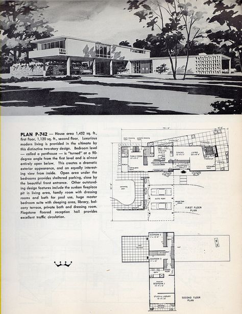 Mid Century house plan | Another great plan I would build and live in today.  - Thierry T. Small Mid Century House, Mid Century Modern Floor Plans, Mid Century House Plans, Vintage Floor Plans, Mid Century Modern House Plans, Modern Floor Plans, Mcm House, Compact House, Vintage House Plans