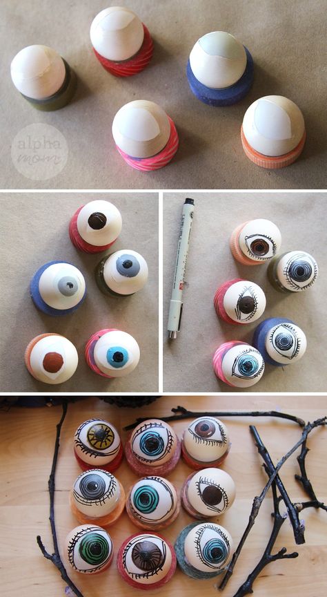 Eyeballs Halloween Decorations, Paper Mache Eyeball, Diy Eyeballs Halloween, Eyeball Garland, Diy Eyeballs, Eyeball Ornaments, Diy Halloween Eyeballs, Eyeball Decorations, Eyeball Wreath