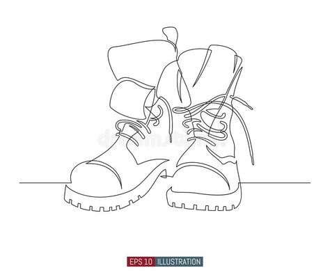 Hiking Boots Drawing, Boots Drawing, Military Style Boots, Best Hiking Boots, Continuous Line Drawing, Continuous Line, Drawing Images, Style Boots, Military Style