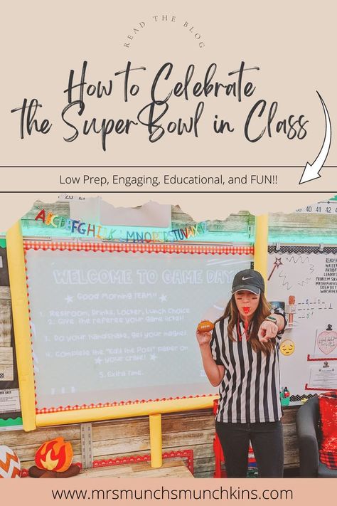 Looking for fun AND educational Super Bowl activities for kids?  Read the blog to find out exactly how I celebrate the Super Bowl in the classroom.  Low prep resources, ideas, and activities to have a football themed classroom, while still learning. Super Bowl Math Activities, Football Math Activities, Football Themed Classroom, Super Bowl Activities, Fun School Activities, Math Story Problems, Classroom Transformation Ideas, Superbowl Party Decorations, Winter Break Activities