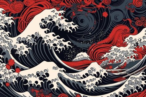 An ancient great japanese wave illustrat... | Premium Vector #Freepik #vector #artwork #art #vintage-art #graphic-art Japanese Wave Art, Aesthetic Wave, Wave Artwork, Wave Nails, Japanese Wave, Japanese Waves, Wave Art, Vector Artwork, Laptop Covers