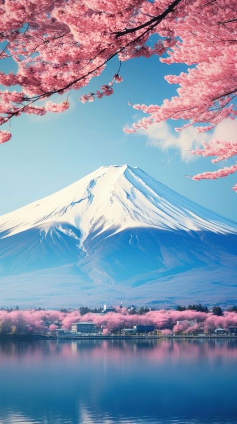 Fuji mountain background landscape outdoors blossom.  | premium image by rawpixel.com / Ling Mountain Background Landscape, Mount Fuji Wallpaper, Mt Fiji, Desktop Wallpaper Iphone, Gunung Fuji, Minimalist Iphone Wallpaper, Iphone Wallpaper Pink, Mount Fuji Japan, Beach Wallpaper Iphone