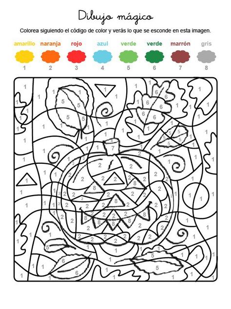 Dibujo mágico de una calabaza: dibujo para colorear e imprimir Halloween Borders, Fun Halloween Party Games, Bricolage Halloween, Cute Halloween Decorations, Preschool Coloring Pages, Easy Halloween Crafts, Halloween Party Games, Color By Numbers, Halloween Drawings