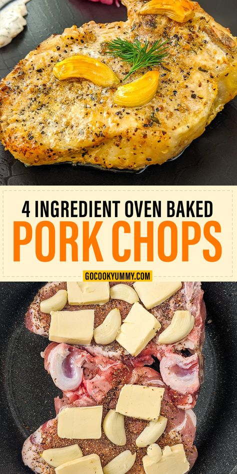 Take your dinner to new heights with our 4 Ingredient Oven Baked Pork Chops – a delectable union of boneless pork chops, zesty lemon pepper, buttery goodness, and fragrant fresh garlic. This recipe promises a mouthwatering meal that's easy to whip up, whether it's a typical weeknight or a cherished occasion. Impress your loved ones now! Tender Baked Pork Chops, Lemon Pepper Pork Chops, Pork Chops Baked, Baked Boneless Pork Chops, Oven Baked Pork Chops, Pork Cutlet Recipes, Oven Pork Chops, Easy Baked Pork Chops, Boneless Pork Chop Recipes