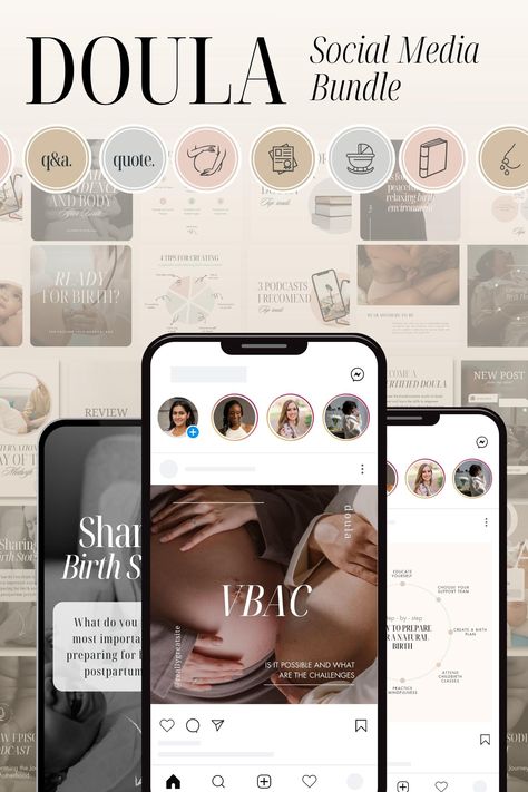 Instagram and facebook posts templates for Your Doula Business. 💙 Classic, clean design perfect for your Doula content 😊 All photos and content are included! Doula Content, Doula Website, Doula Business, Social Media Kit, Media Kit Template, Facebook Post Template, Instagram Content, Media Kit, Build Your Brand