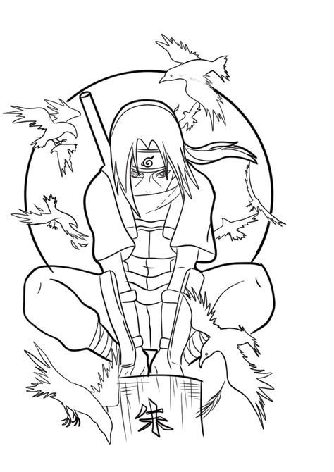 Anime Coloring Pages Naruto, Itachi Coloring Pages, Naruto Stencil Tattoo, Itachi Outline, Itachi Tattoo Stencil, Itachi Artwork, Naruto Tattoo Stencil, Naruto Outline, Anime Stencil