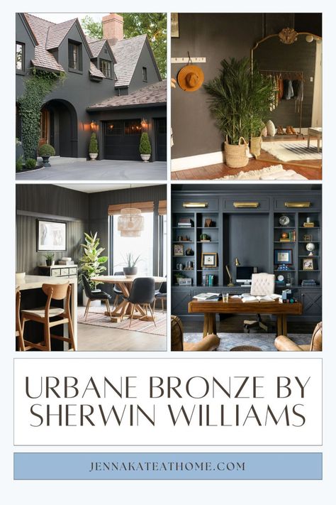 Urbane Bronze Color Palette, Bold Fireplace, Sherwin Williams Urbane Bronze, Urbane Bronze Sherwin Williams, Bronze Color Palette, Urbane Bronze, Warm Grey Paint Colors, Best Gray Paint, Urban Bronze