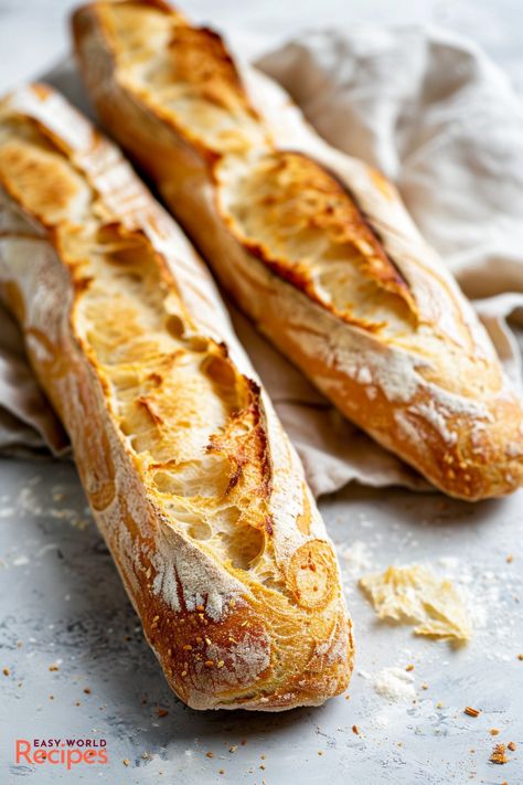 This recipe is perfect for those who appreciate the classic flavors and textures of authentic French baguettes. Quick Baguette Recipe, Crusty Baguette Recipe, Crusty French Baguette Recipe, French Snacks, French Recipes Authentic, French Baguette Recipe, Italian Main Dishes, French Bread Loaf, Baguette Recipe