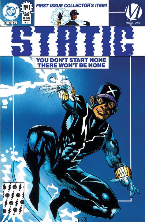 Black Lightning Static Shock, Virgil Hawkins, Static Shock, Black Comics, Dc Comic Books, Black Lightning, Comic Collection, Comic Book Covers, Comic Book Characters