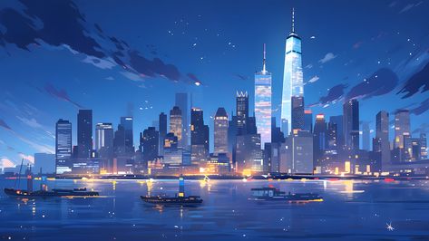 Night City Landscape, Landscape Desktop Wallpaper, Landscape Desktop, Blue Website, Night Cityscape, Wallpaper City, Ipad Pro Wallpaper, Cityscape Wallpaper, Night Sky Wallpaper