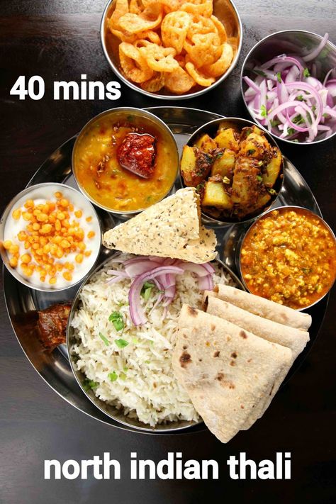 north indian thali recipe | easy & quick north indian veg thali for guest North Indian Thali, North Indian Vegetarian Recipes, Indian Vegetarian Dinner Recipes, Food Thali, Veg Dinner Recipes, Indian Thali, Lunch Recipes Indian, Indian Dinner Recipes, Quick Lunch Recipes