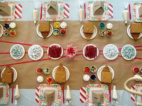 Striped Placemats, Gingerbread House Party, Christmas Cookie Party, Gingerbread Activities, Gingerbread House Parties, Gingerbread Party, Cookie Decorating Party, Decorating Party, Gingerbread House Decorations