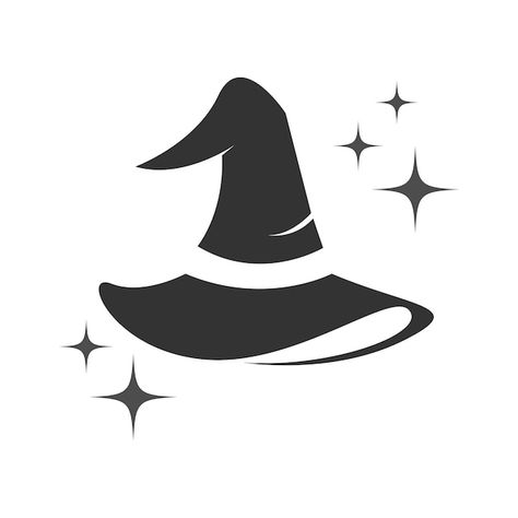 Vector witch witch hat logo icon design | Premium Vector #Freepik #vector #witch #wizard-hat #witch-broom #halloween-witch How To Draw Witches Hat, Halloween Logo Ideas, Wizard Hat Illustration, Simple Witch Hat Tattoo, Tiny Witch Hat Tattoo, Witch Hat Tattoo Design, Witch Logos Ideas, Witch Graphic Design, Dnd Cookies